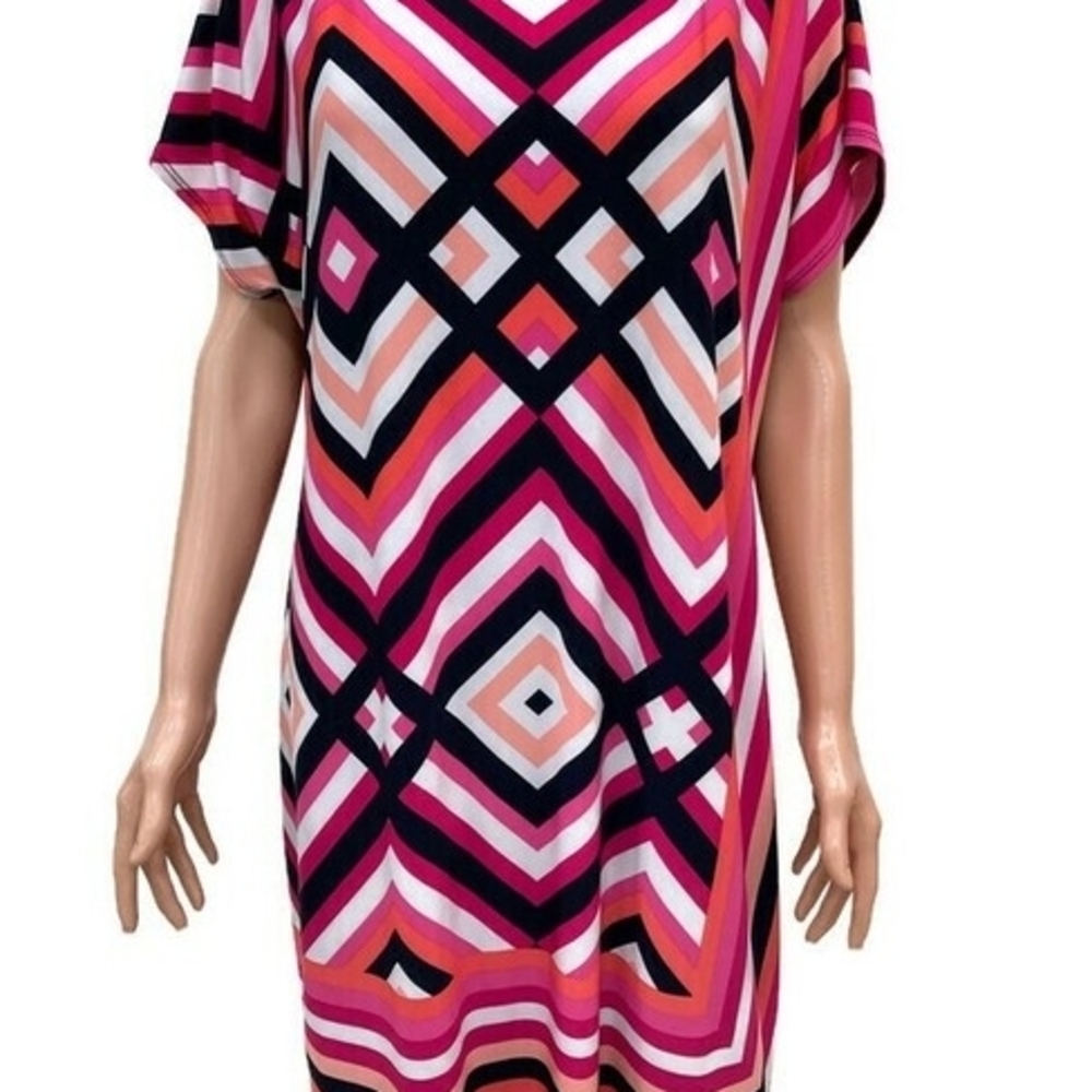 Vibrant Geometric Mini Dress - Pink and Black